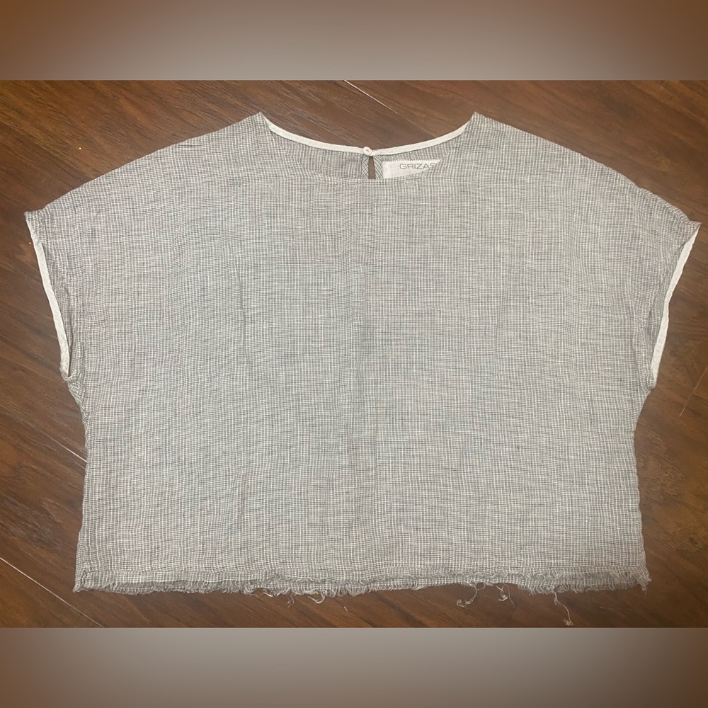 GRIZAS LINEN BLACK WHITE PLAID BOXY TOP LARGE